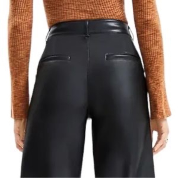LOFT Palmer Wide Leg Crop Pants in Faux Leather Black 10P - Picture 11 of 11